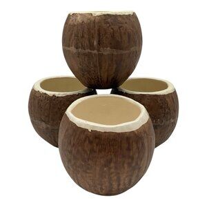 TRADER VIC USA Vintage Coconut Shaped Ceramic TIKI Mug, Set of 4 Vintage Barware